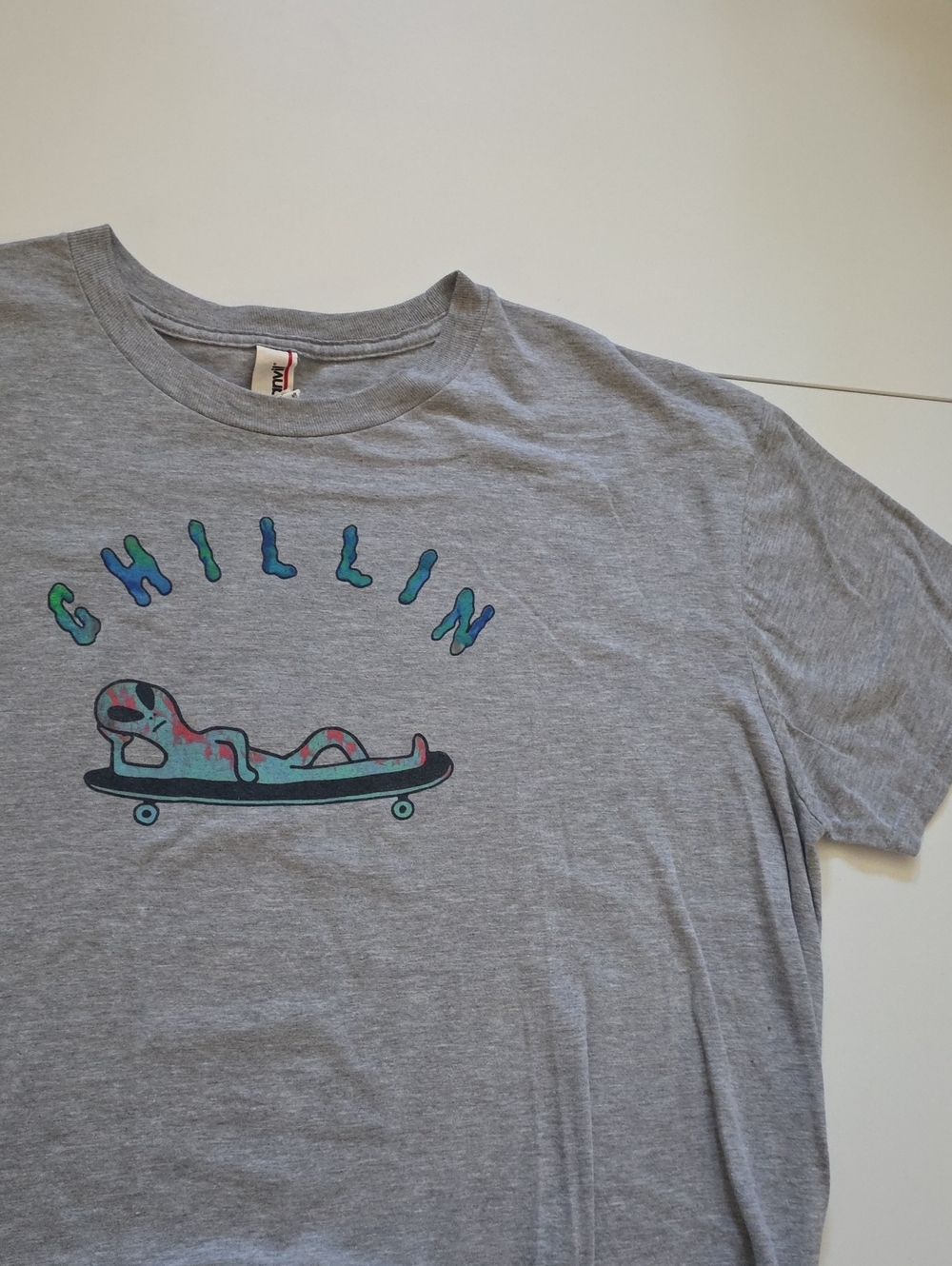 Anvil Gray Tee with Teal & Blue 'Chillin' Graphic